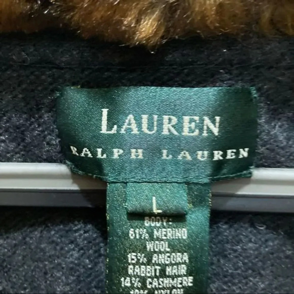 LAUREN RALPH LAUREN Merino Wool Angora Rabbit Fur Cashmere Jacket Size Large - Picture 6 of 6